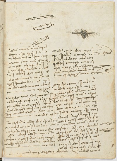 Vogelvluchtcode, c. 1505-06, blad 18 recto door Leonardo da Vinci